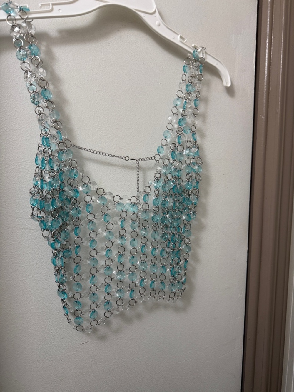 Aqua Beaded Chain Statement Necklace